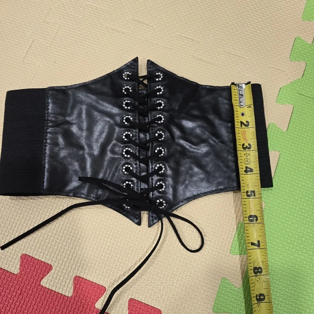 Black elastic lace-up cinch corset‎ belt